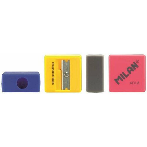 Точилка для карандашей Точилка Milan AFILA, 1 отверстие, пластик, цвет в ассорт. 2,7х2,7х1,3 3 шт