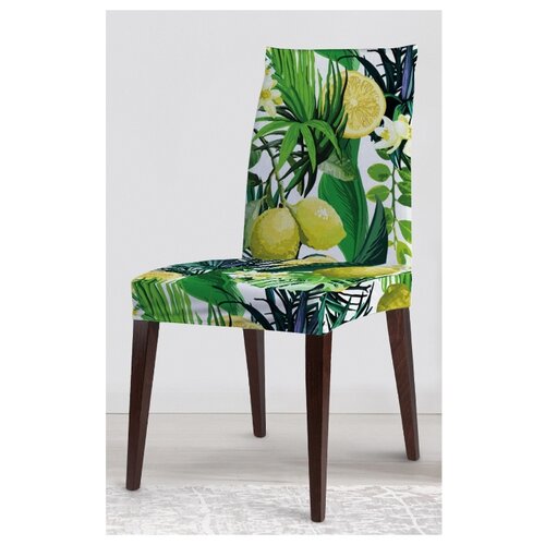 Декоративный чехол на стул JoyArty Лимоны и тропики со спинкой велюровый