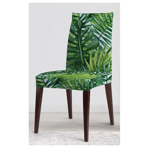 Декоративный чехол на стул JoyArty Тропические листья со спинкой велюровый