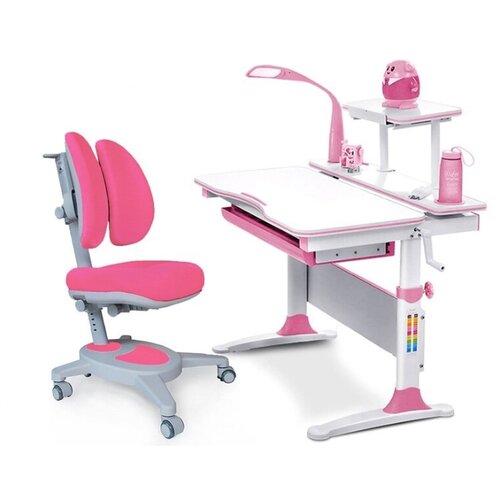Комплект Mealux EVO30 парта EvoDiego с лампой  кресло Y115 с двойной спинкой)дерево) Цвет столешницы:Розовый, Цвет ножек стола:Белый)
