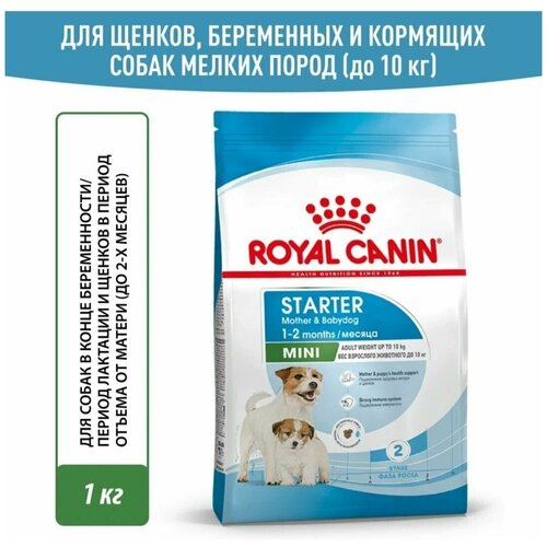 Сухой корм для щенков до 2 месяцев, беременных и кормящих собак мелких пород Royal Canin Mini Starter, с птицей и рисом, 1 кг