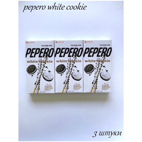 Соломка Pepero White Cookie Пеперо Белый шоколад с печеньем), 3 упаковки по 32 грамма