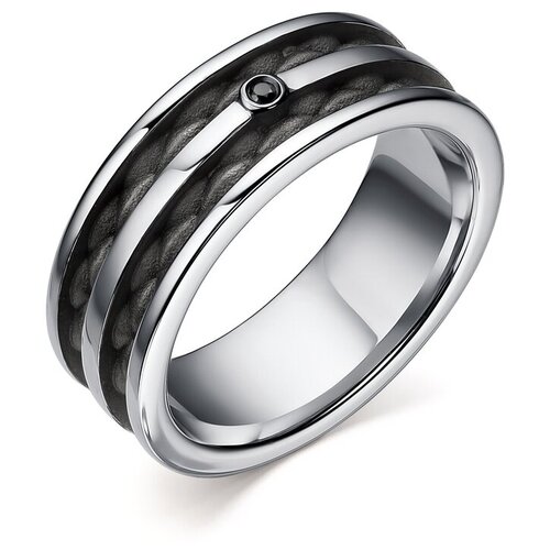 Ювелирное кольцо алькор из родированного серебра c черным бриллиантом