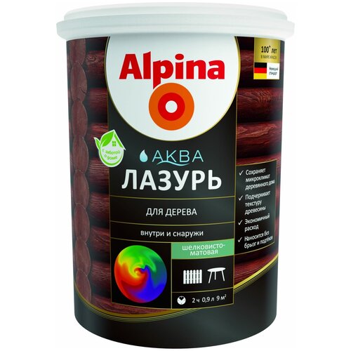 Защитная лазурь для дерева Alpina Аква, 0,9 л, бесцветная