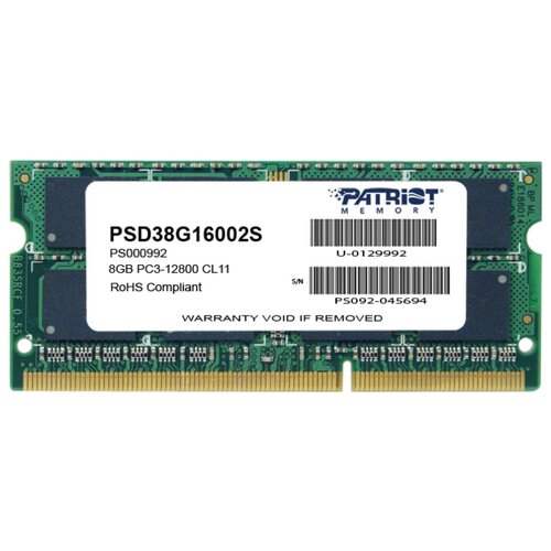 Оперативная память Patriot Memory SL 8GB DDR3 1600MHz SODIMM 204pin CL11 PSD38G16002S
