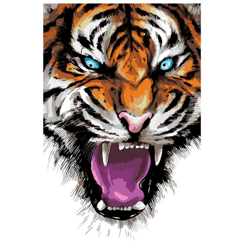 Свирепый тигр Раскраска картина по номерам на холсте