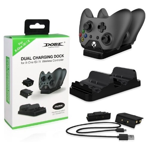 Зарядная станция для джойстика контроллера Xbox One S  X; Xbox Series S  X  2 аккумулятора, DOBE Dual Charging Dock, черная