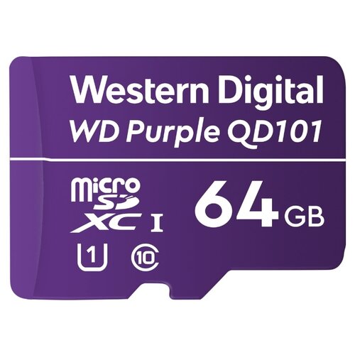 Карта памяти WD Purple SC QD101 Ultra Endurance MicroSDXC WDD064G1P0C 64ГБ Class 10 UHS 1 U1 для видеонаблюдения