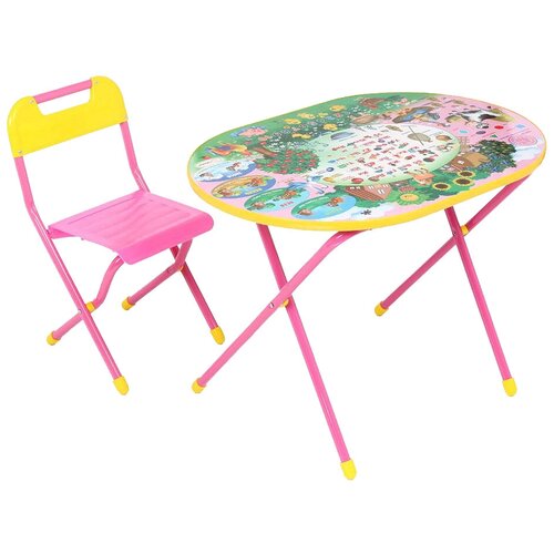 Комплект ДЭМИ стол  стул Овал Веселая ферма 80x55 см розовый