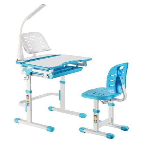 Комплект Детская растущая партатрансформер стол и стул с изменяемой глубиной сиденья лампой и подставкой для книг SET Holto12 голубой