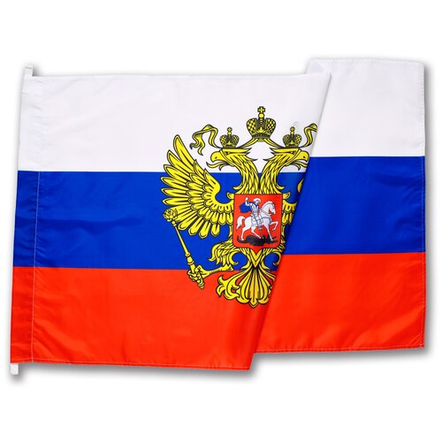 Флаг России РФ с Гербом 90x135 см из полиэфирного шелка