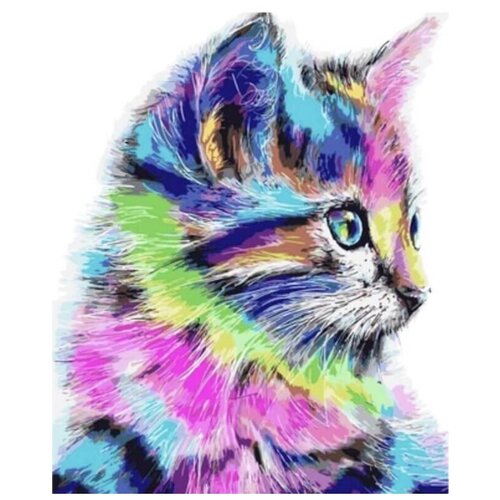Цветной Набор алмазной вышивки Разноцветная кошка LG009 40х50 см