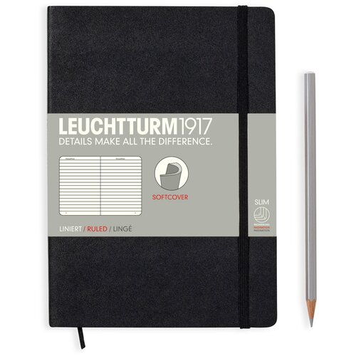 Записная книжка Leuchtturm Medium A5 Black мягкая обложка 123 стр линейка 308290)