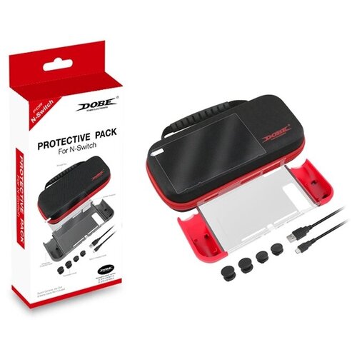 Набор Жесткий кейс  чехол, пластиковый бампер, накладки на стики, защитная пленка на стекло, кабельType C для Nintendo Switch Protective Pack DOBE TNS18110