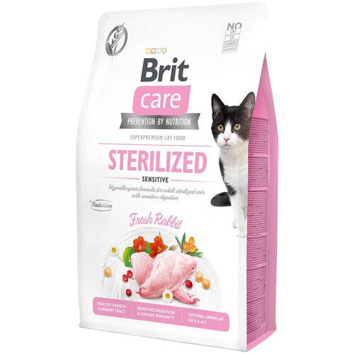 Сухой корм для стерилизованных кошек Brit Care беззерновой при чувствительном пищеварении с кроликом 2 кг
