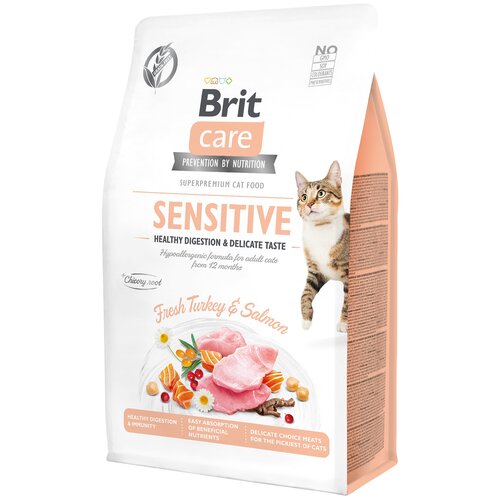 Сухой корм для кошек Brit Care беззерновой при чувствительном пищеварении с индейкой с лососем 400 г