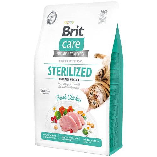 Сухой корм для стерилизованных кошек Brit Care беззерновой профилактика МКБ с курицей 2 кг