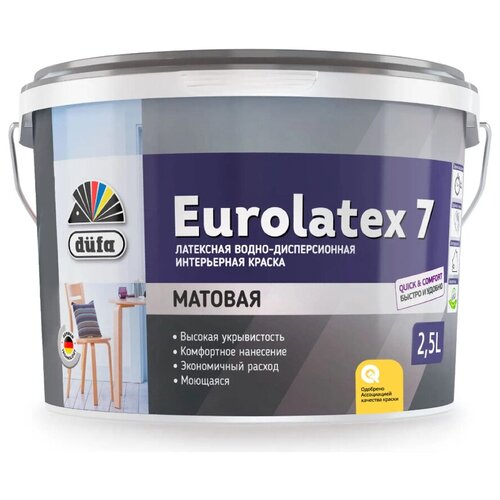 Краска для стен и потолков воднодисперсионная Dufa Retail Eurolatex 7 матовая 10 л.