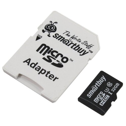 Карта памяти SmartBuy Professional microSDHC Class 10 UHSI U3  SD adapter 32 GB чтение 90 MBs запись 70 MBs адаптер на SD черныйбелый