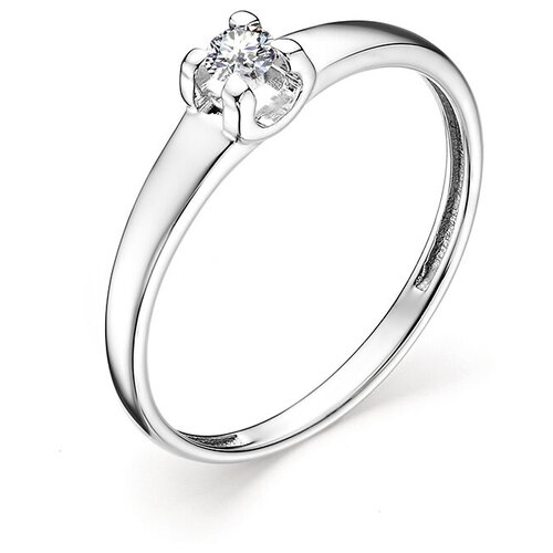 Ювелирное кольцо алькор из родированного серебра c кристаллом