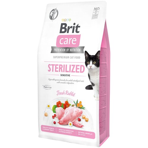 Сухой корм для стерилизованных кошек Brit Care беззерновой при чувствительном пищеварении с кроликом 7 кг
