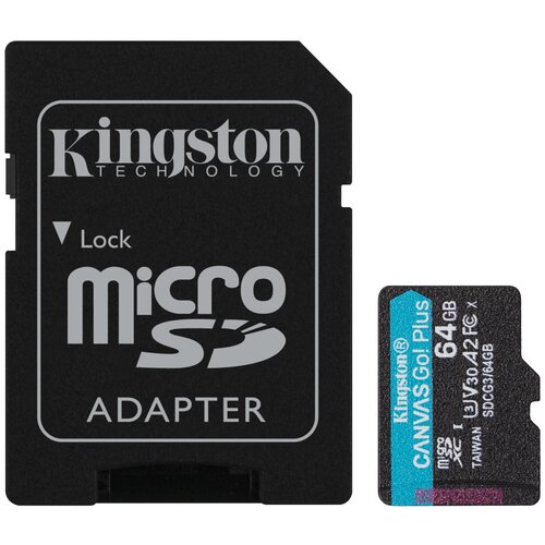 Карта памяти Kingston SDCG3 64 GB чтение 170 MBs запись 70 MBs адаптер на SD черный