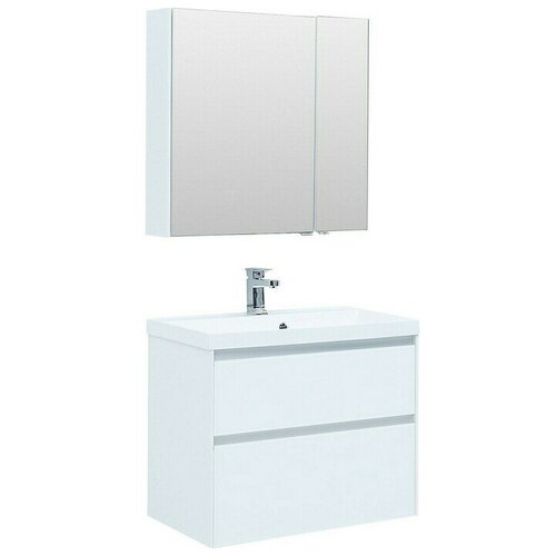 Мебель для ванной Aquanet Гласс 80 белая тумба, раковина, зеркало)