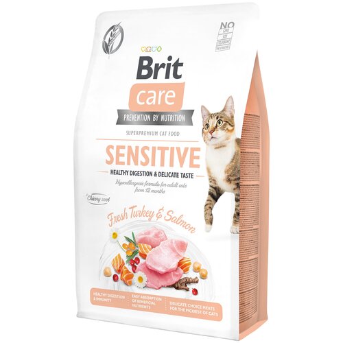 Сухой корм для кошек Brit Care беззерновой при чувствительном пищеварении с индейкой с лососем 2 кг