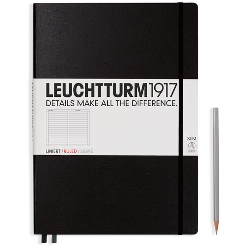 Записная книжка Leuchtturm Master Slim A4 Black твердая обложка 123 стр линейка 334917)