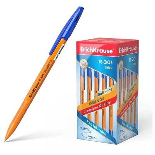 Ручка шариковая Erich Krause R301 Orange Stick 0.7,, цвет чернил синий