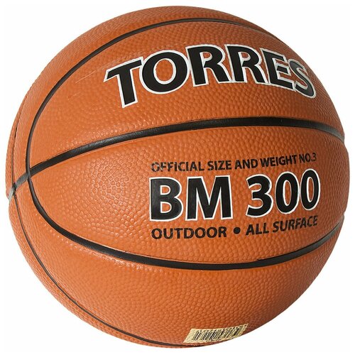 Мяч баск. TORRES BM300 B02013, р.3, резина, нейлон. корд, бут. камера, темнооранжчерн