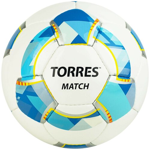 Мяч футбольный TORRES Match арт.F320025, р.5, 32 панел. PU, 4 под. слоя, руч. сшив., белосеребрголуб.