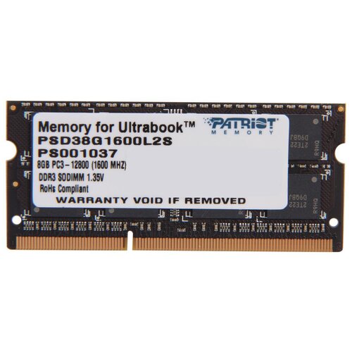 Оперативная память Patriot Memory SL 8GB DDR3L 1600MHz SODIMM 204pin CL11 PSD38G1600L2S