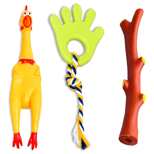 Набор игрушкек для собак Ладошка жевательная  Ветка пищащая  Задумчивая курица