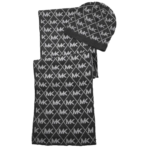 Шапка и шарф Michael Kors серые с серебряной лого монограммой ромб)
