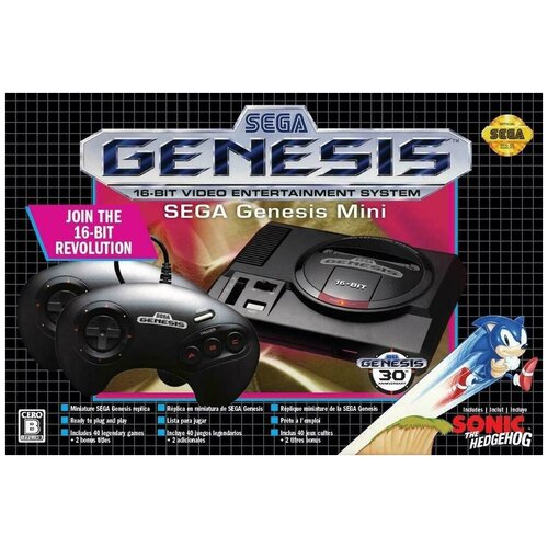 Игровая приставка 16 bit Sega Mega Drive Genesis Mini Азиатская версия  40 встроенных игр  2 геймпада Черная