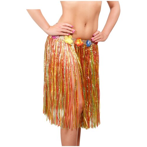 карнавал юбка гавайская многоцветная с цветами 60 см 318989