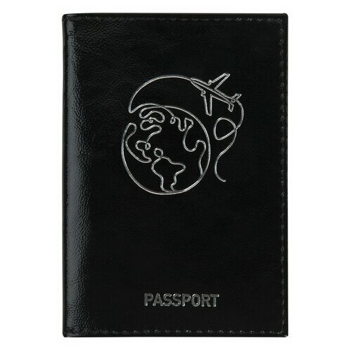 Обложка для паспорта натуральная кожа наплак, тиснение серебром Airplane, черная, BRAUBERG, 238212