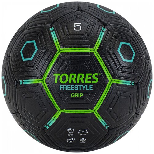 Мяч футб. TORRES Freestyle Grip арт.F320765, р.5, 32 панели. PU, ручная сшивка, чернозеле 6935924