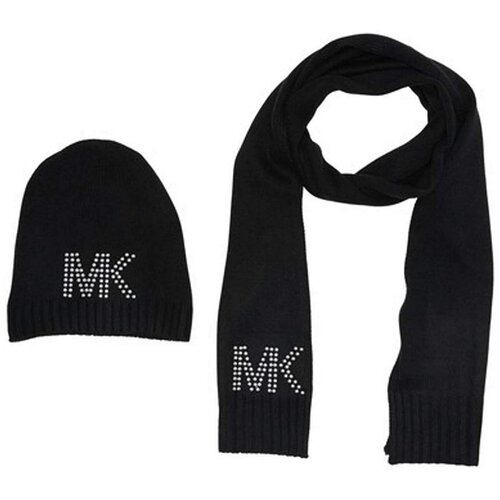 Сет Michael Kors черный шапка и шарф с лого буквами МК стразами на шапке и шарфеAccess Studded Logo MufflerBeanie Set Black