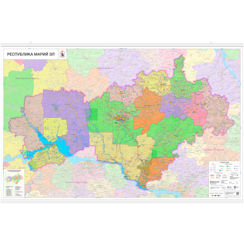 Настенная карта Республики Марий Эл 151 х 96 см с подвесом)