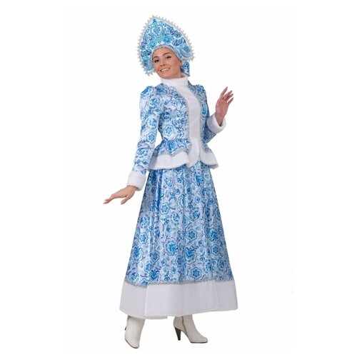 Карнавальный костюм Снегурочка Гжель, кафтан, юбка, кокошник, р.48, рост 170 см 2220181