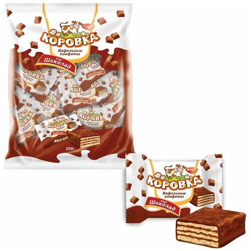 Конфеты шоколадные РОТ фронт Коровка, вафельные с шоколадной начинкой, 250 г, пакет, РФ09756