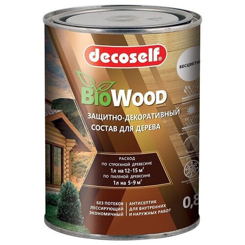 DECOSELF Biowood защитнодекоративный антисептик для дерева махагон 0,8л)