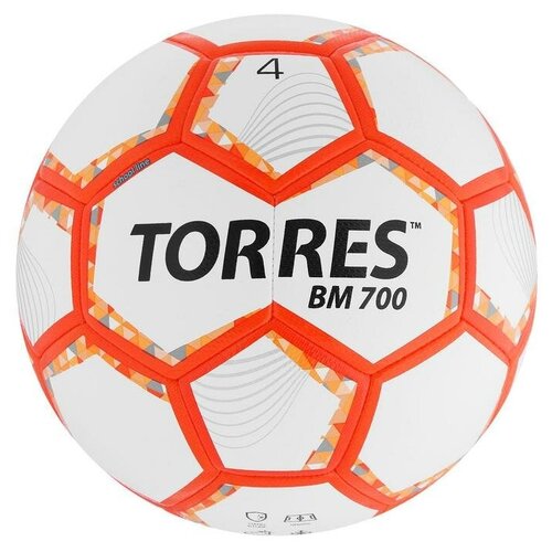 Мяч футбольный TORRES BM 700, размер 4, 32 панели, PU, гибридная сшивка, цвет бежевыйоранжевыйсерый