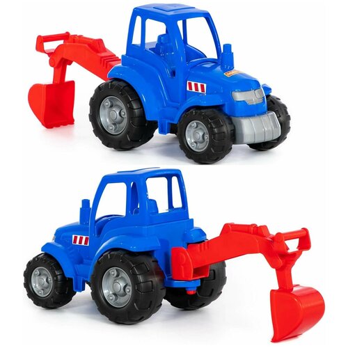 Игрушка большой синий тракторэкскаватор с копалкойковшом 36 см