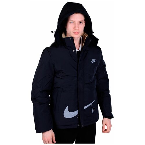 NIKE Куртка мужская зимняя утепленная Nike, серая, с капюшоном, размер 50