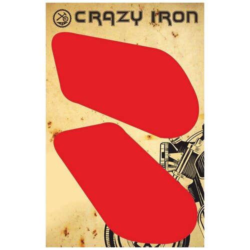 Наклейка на бак мотоцикла CRAZY IRON боковая скругленная, красная
