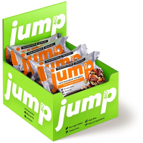 Протеиновые конфеты JUMP Ореховый микс, без добавленного сахара, глютена и консервантов, 8 шт.). Протеиновые фитнесбатончики