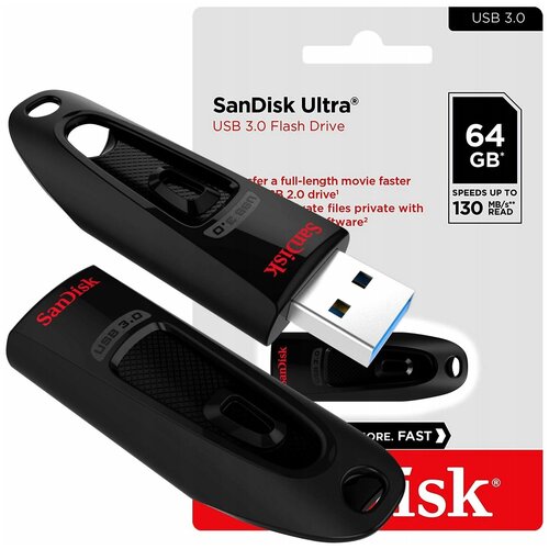 USB Флешнакопитель SanDisk 64 Гб 130 мгбитсек USB 3.0 SDCZ48064Gz35) пластик, черный